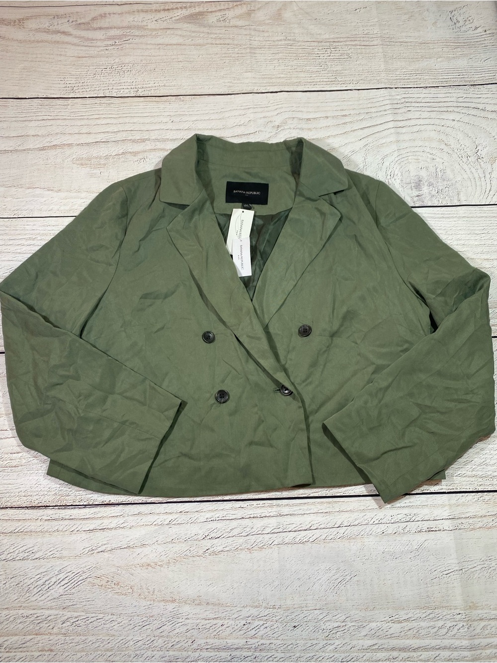 Banana Republic NWT Olive Green Double-Breasted Cropped Blazer Flight Jacket 14